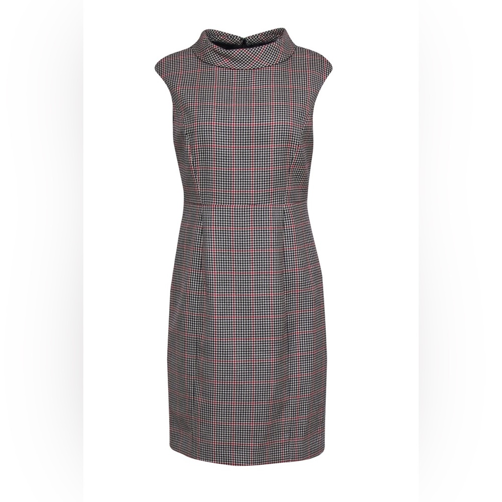 Brooks Brothers - Black, White & Red Houndstooth Wool Sheath Dress - Sz 12